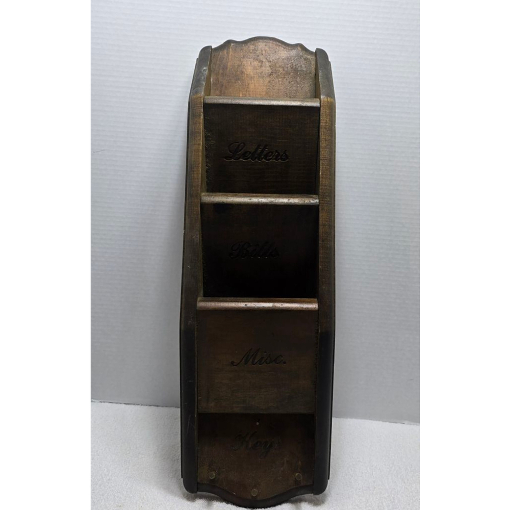 vintage rustic 3-tier farmhouse wooden wall organizer for mail, bills, etc